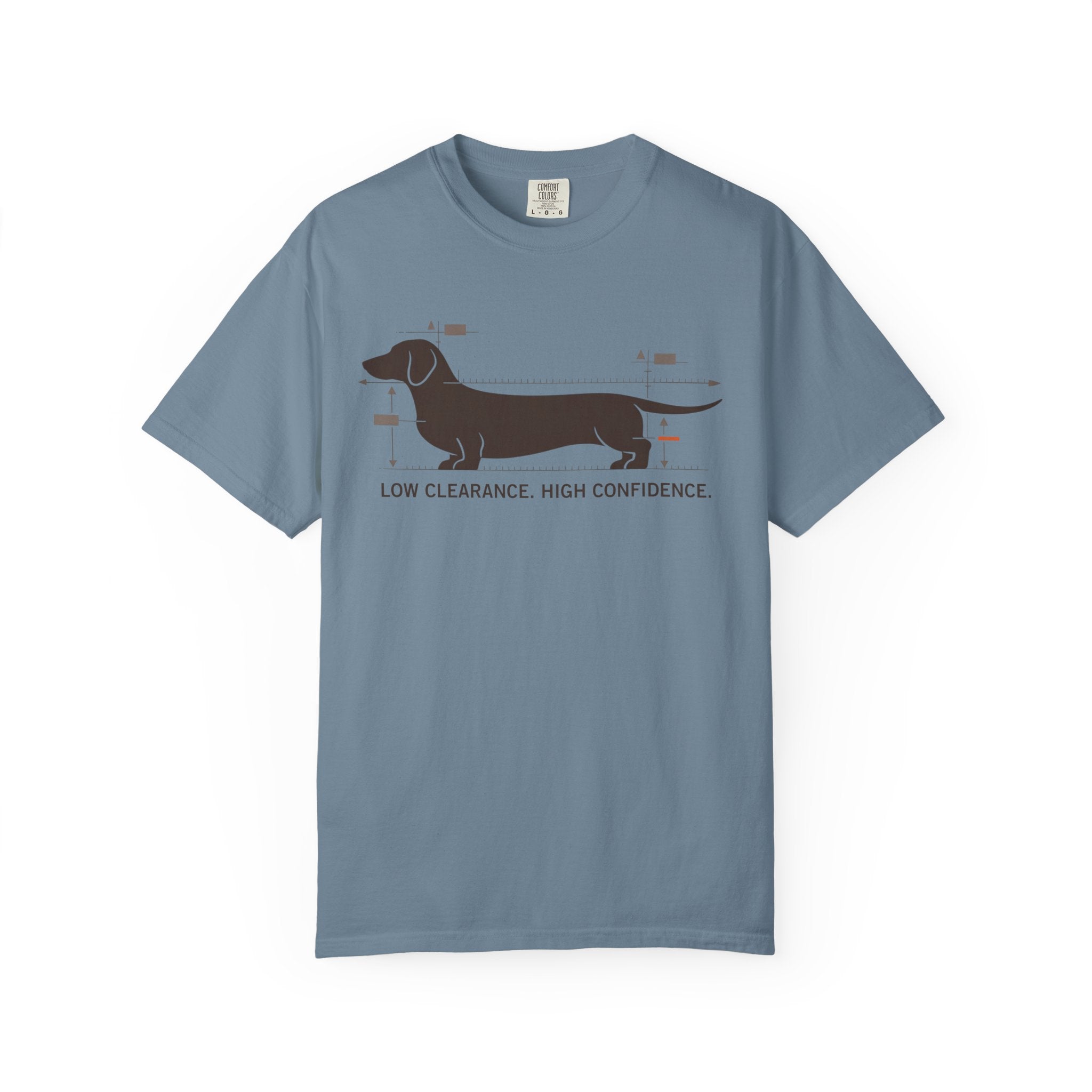Dachshund Diagram T-Shirt — "Low Clearance, High Confidence" Graphic Tee