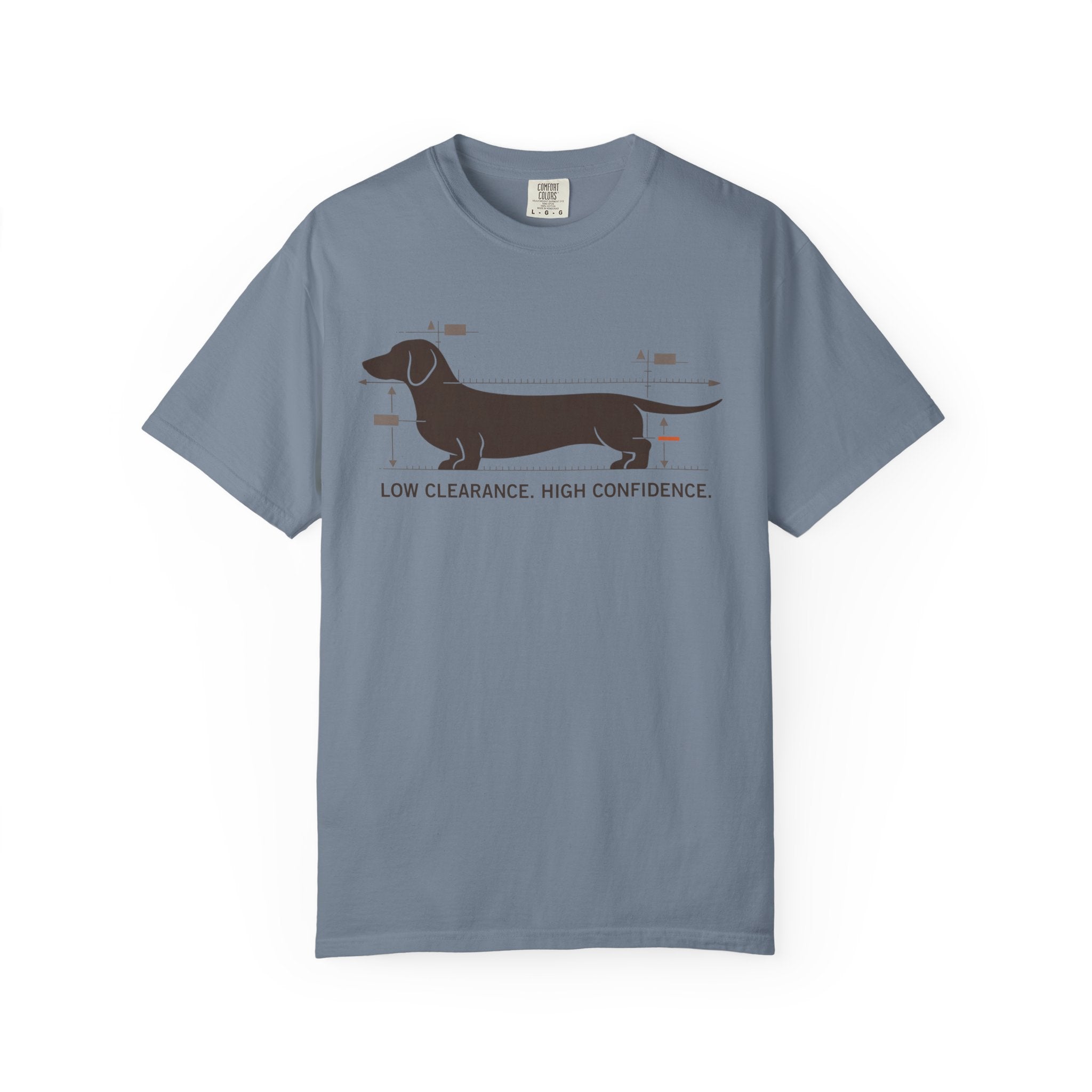 Dachshund Diagram T-Shirt — "Low Clearance, High Confidence" Graphic Tee